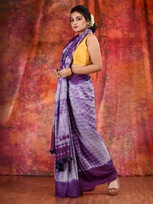 Violet Cotton soft handwoven tie dye saree 4