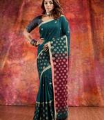 Green Cotton handwoven soft saree with floral border