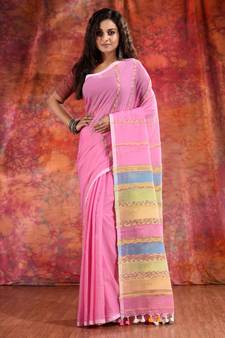 Pink Cotton Khesh soft handwoven saree