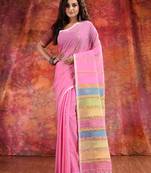 Pink Cotton Khesh soft handwoven saree
