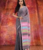 Grey Cotton Khesh soft handwoven saree