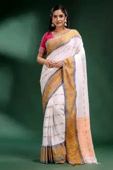White Khadi handwoven soft saree