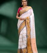 White Khadi handwoven soft saree