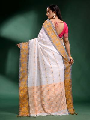 white handwoven cotton silk soft saree 4