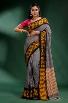 Grey Khadi handwoven soft saree
