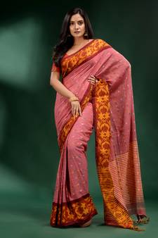 Light Coral Red Khadi handwoven soft saree