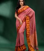 Light Coral Red Khadi handwoven soft saree