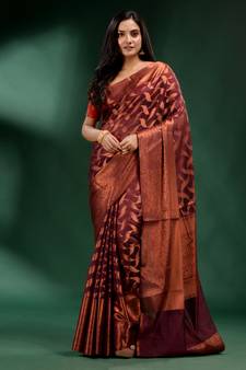 Brown Organza handwoven soft saree