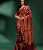 Brown Organza handwoven soft saree