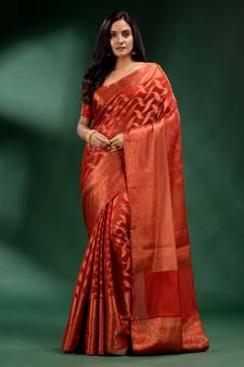 Red Organza handwoven soft saree