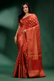 Red Organza handwoven soft saree