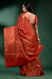 Red Organza handwoven soft saree