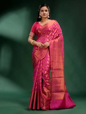 Pink Organza handwoven soft saree 1