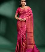 Pink Organza handwoven soft saree