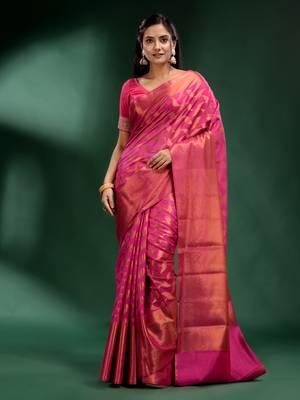 Pink Organza handwoven soft saree 2
