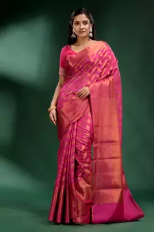 Pink Organza handwoven soft saree