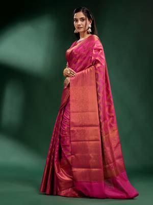 Pink Organza handwoven soft saree 3