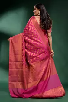 Pink Organza handwoven soft saree