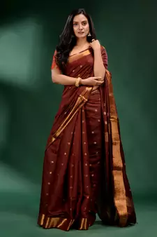 Coffee Brown Pure Silk handwoven soft saree