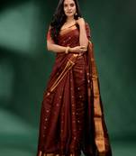 Coffee Brown Pure Silk handwoven soft saree