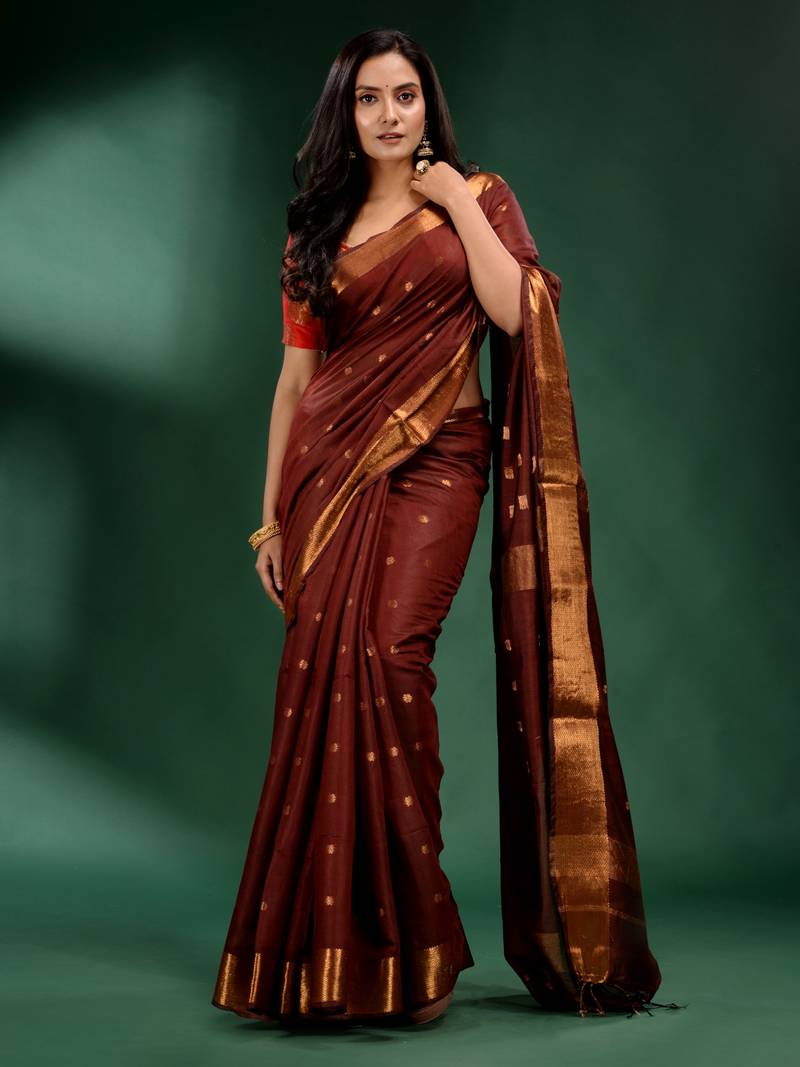 Coffee Brown Pure Silk handwoven soft saree
