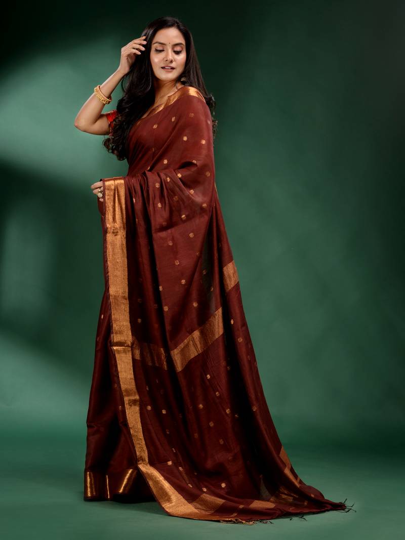 Coffee Brown Pure Silk handwoven soft saree