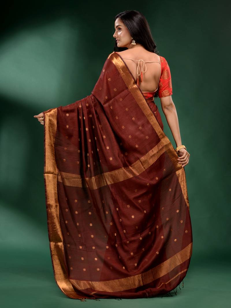 Coffee Brown Pure Silk handwoven soft saree