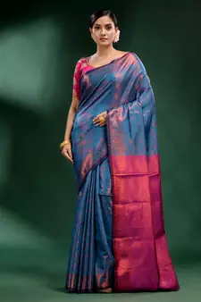 Teal Pure Silk handwoven soft saree