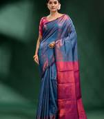 Teal Pure Silk handwoven soft saree