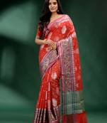 Red Pure Silk handwoven soft saree