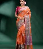 Orange Pure Silk handwoven soft saree