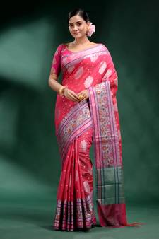 Pink Pure Silk handwoven soft saree