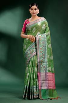 Green Pure Silk handwoven soft saree