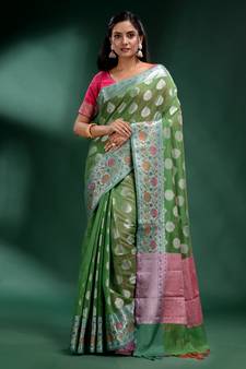 Green Pure Silk handwoven soft saree