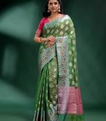 Green Pure Silk handwoven soft saree