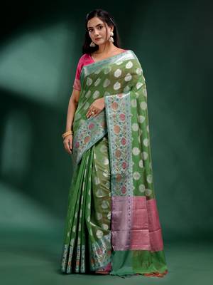 Green Pure Silk handwoven soft saree 2