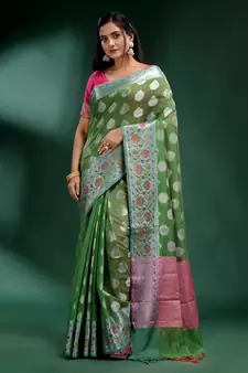 Green Pure Silk handwoven soft saree