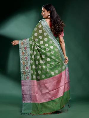 Green Pure Silk handwoven soft saree 4