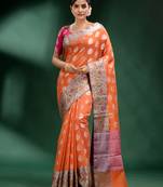 Orange Pure Silk handwoven soft saree