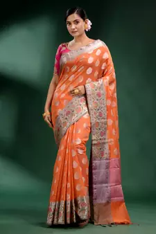 Orange Pure Silk handwoven soft saree