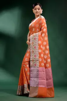 Orange Pure Silk handwoven soft saree