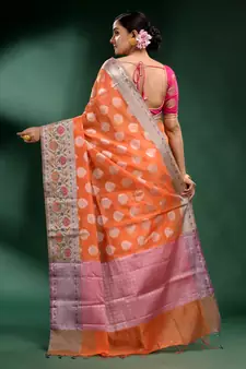 Orange Pure Silk handwoven soft saree