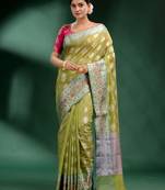 Lime Green Pure Silk handwoven soft saree