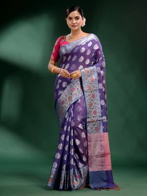 Violet Pure Silk handwoven soft saree 1