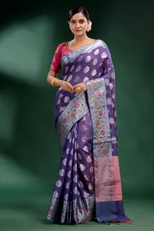 Violet Pure Silk handwoven soft saree