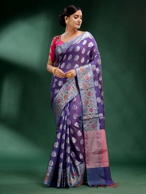 Violet Pure Silk handwoven soft saree 3