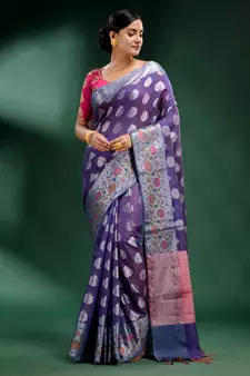 Violet Pure Silk handwoven soft saree