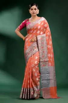 Peach Pure Silk handwoven soft saree