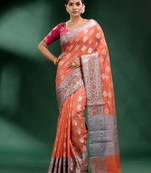 Peach Pure Silk handwoven soft saree