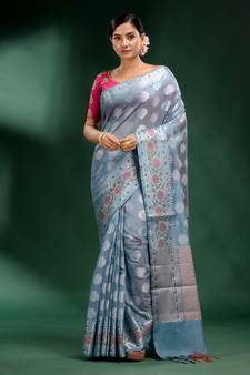 Sky Blue Pure Silk handwoven soft saree